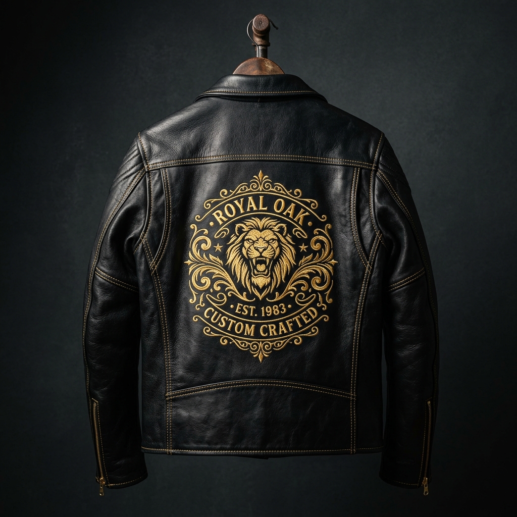 Custom leather jacket with embroidery and patches